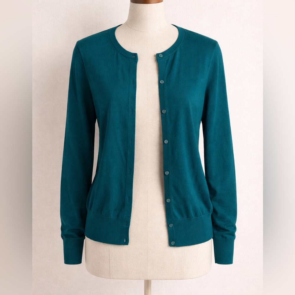 Lands' End Teal Button-Up Cardigan Lightweight Preppy Grandma Spring Fall